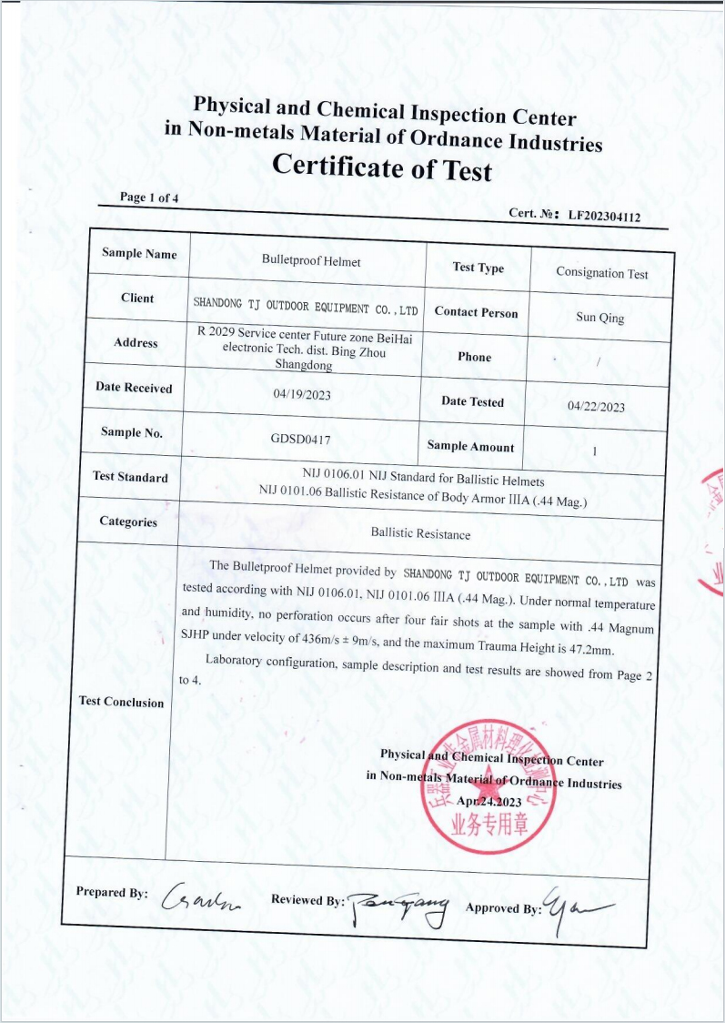 bullet proof  helmets  KEVLAR-MICH44-2023(1)  test reports